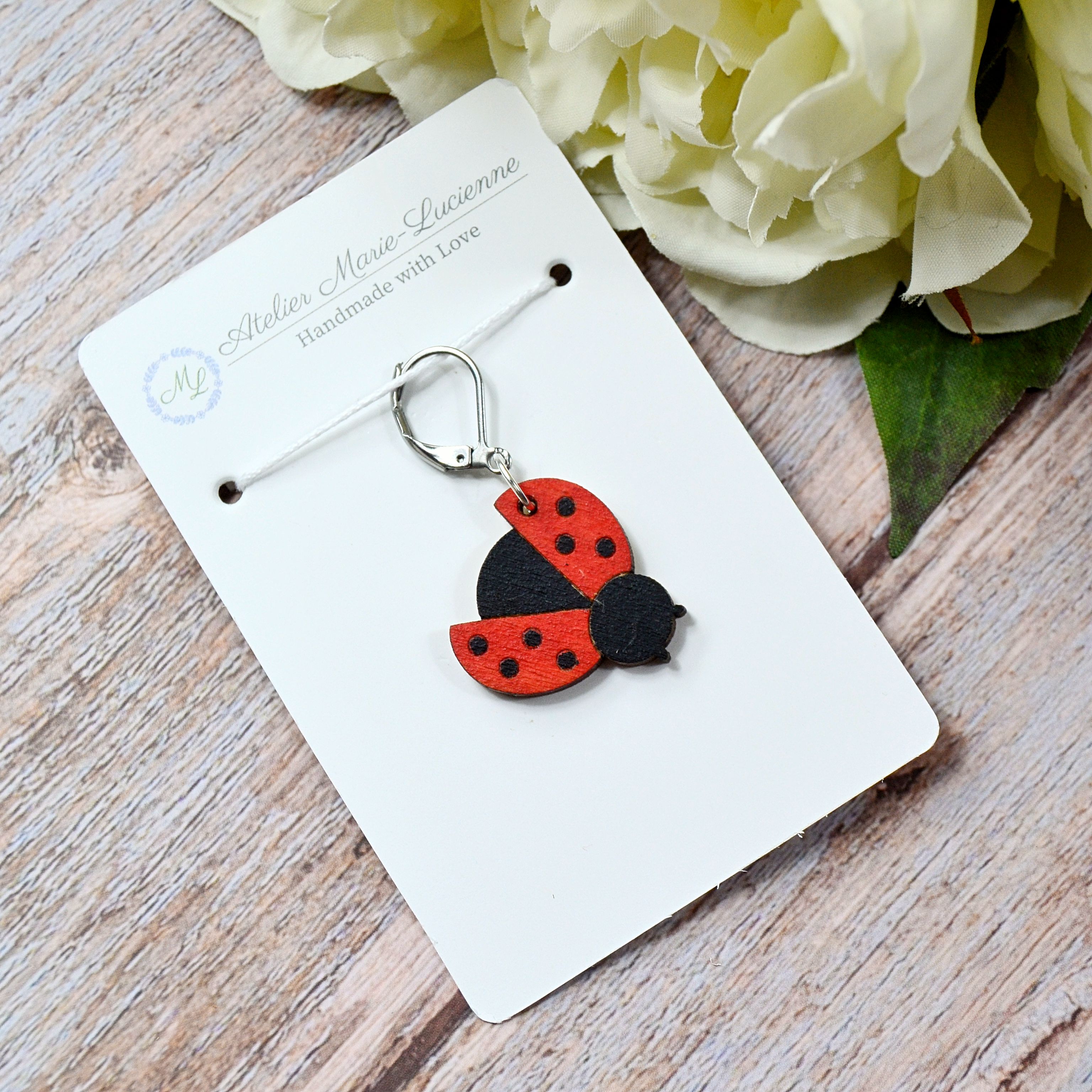 Wooden stitch marker Ladybird