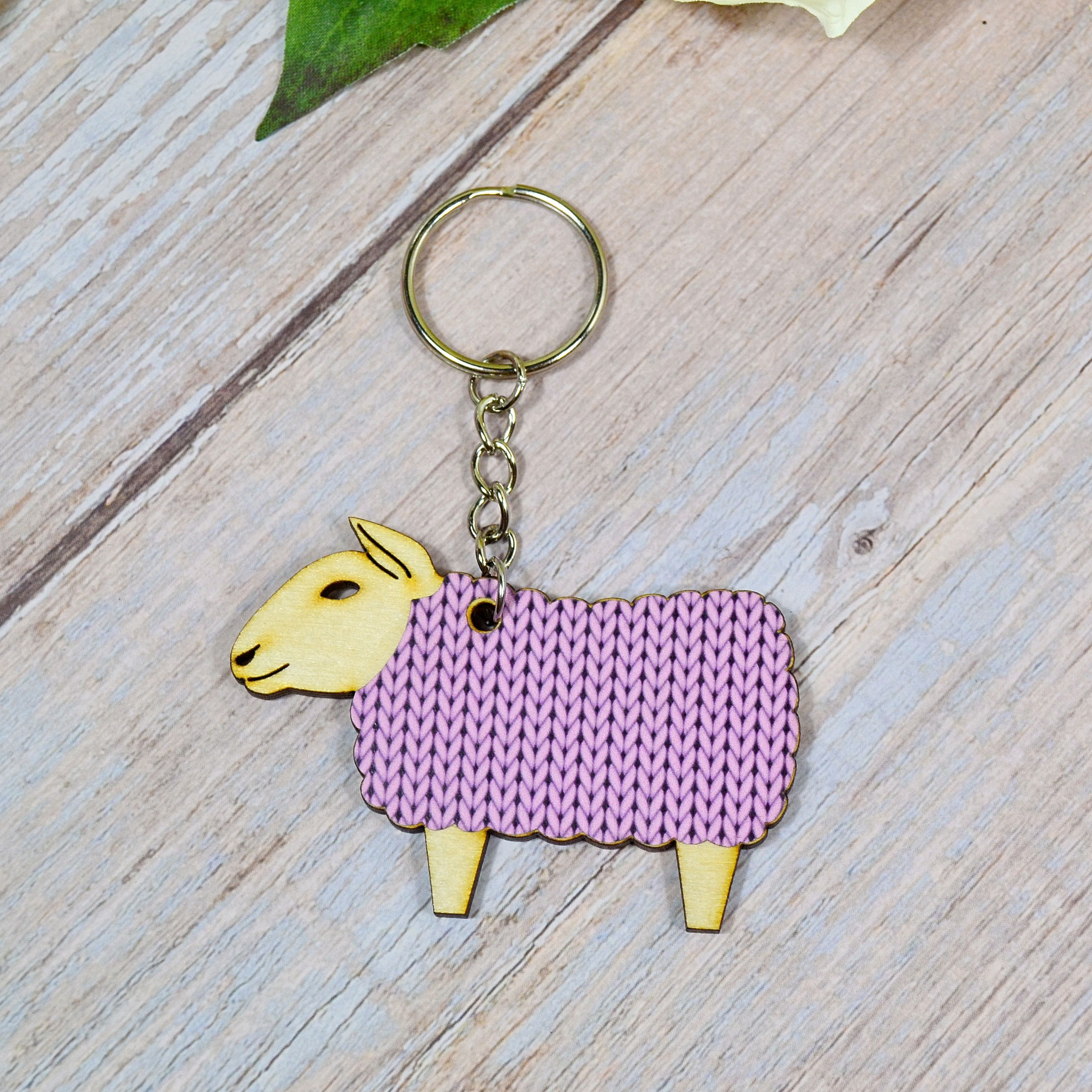 Key ring sheep with jumper made of birch wood and origami paper - Ewe