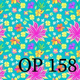 Origamipapier OP 158 mit knallbunten Blüten in gelb, pink und orange vor Türkisem Hintergrund